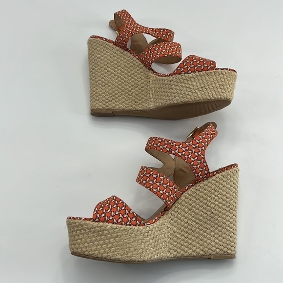 STEVE Maden Jenny wedge shoe size 10 butterfly fabric 5” high - Picture 5 of 17